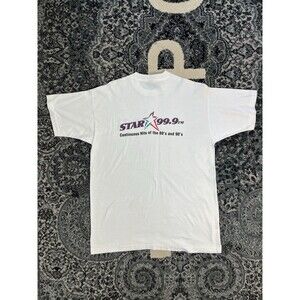Vintage 90s Star Radio Station Tshirt Size XL White  Single Stitch Made In USA